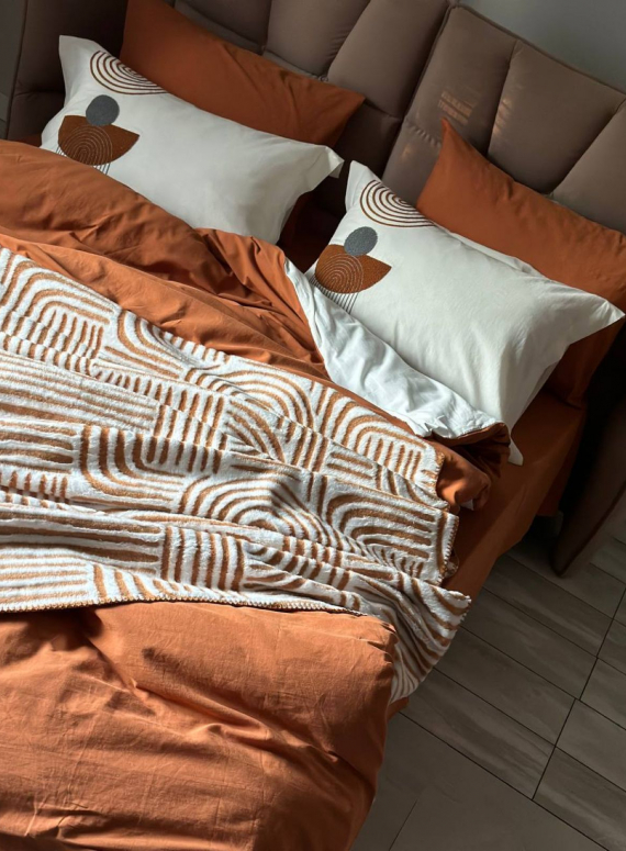 Комплект постільної білизни з вишивкою і пледом Babil kiremit євро Туреччина