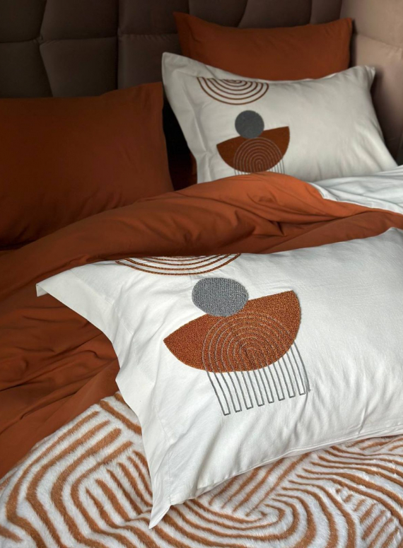 Комплект постільної білизни з вишивкою і пледом Babil kiremit євро Туреччина