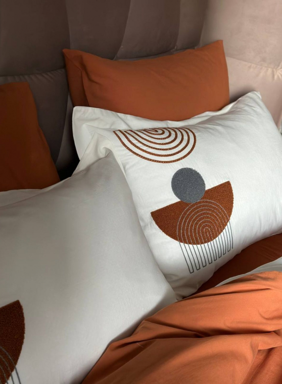 Комплект постільної білизни з вишивкою і пледом Babil kiremit євро Туреччина