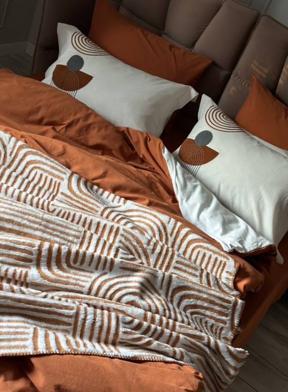 Комплект постільної білизни з вишивкою і пледом Babil kiremit євро Туреччина