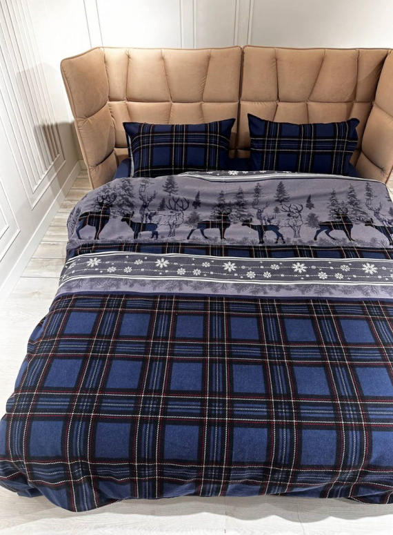 Постільна білизна First Choice Flannel Happiness Navy Blue сімейний 160х220х2