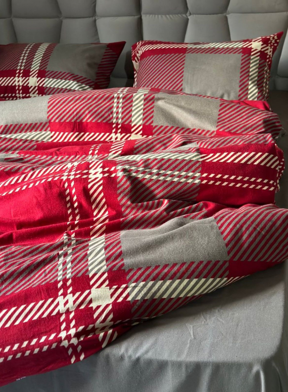 Постільна білизна First Choice фланель Veldor bordeaux сімейна 160х220х2