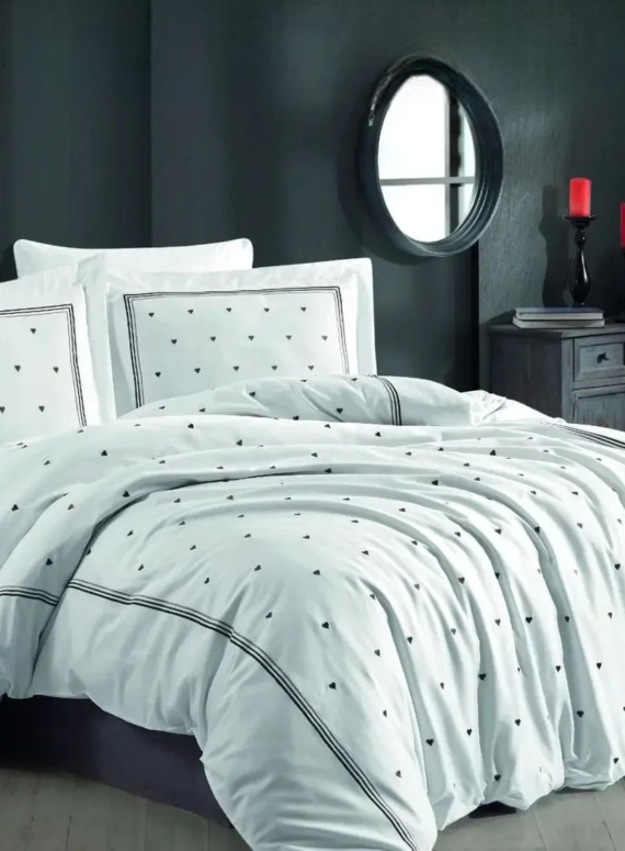 Постільна білизна Maison D'or Lamour grey євро 200х220 сатин з вишивкою сердечок