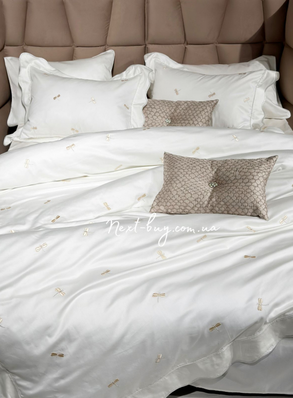 Maison D'or Les Azzures ecru-beige постельное белье евро 200х220 сатин с вышивкой из стрекоз