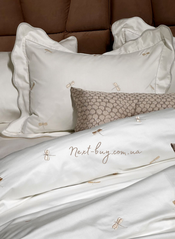 Maison D'or Les Azzures ecru-beige постельное белье евро 200х220 сатин с вышивкой из стрекоз