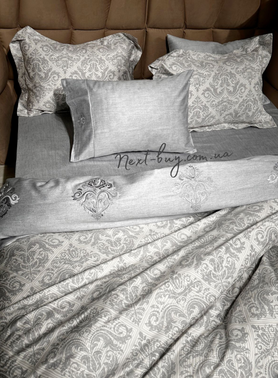 Maison D'or New Damask grey постельное белье евро 200х220 сатин с вышивкой