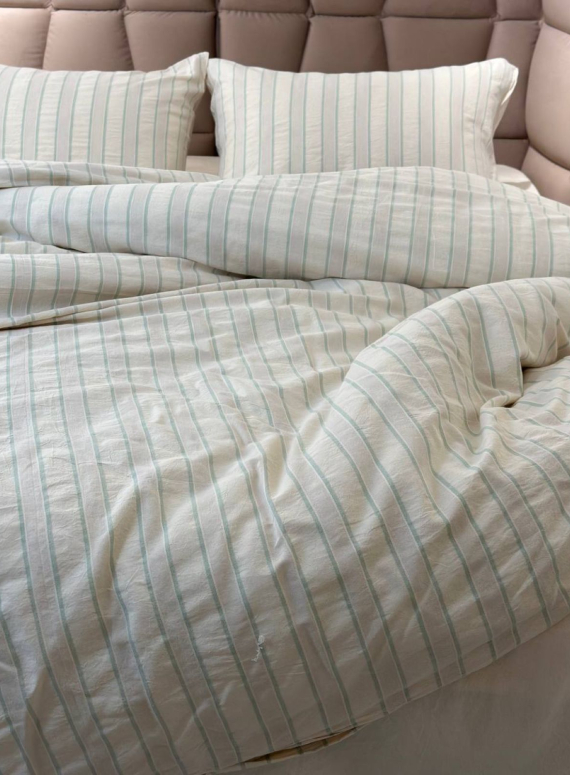 Постільна білизна Thin Line Mint 200x220 з вареної бавовни