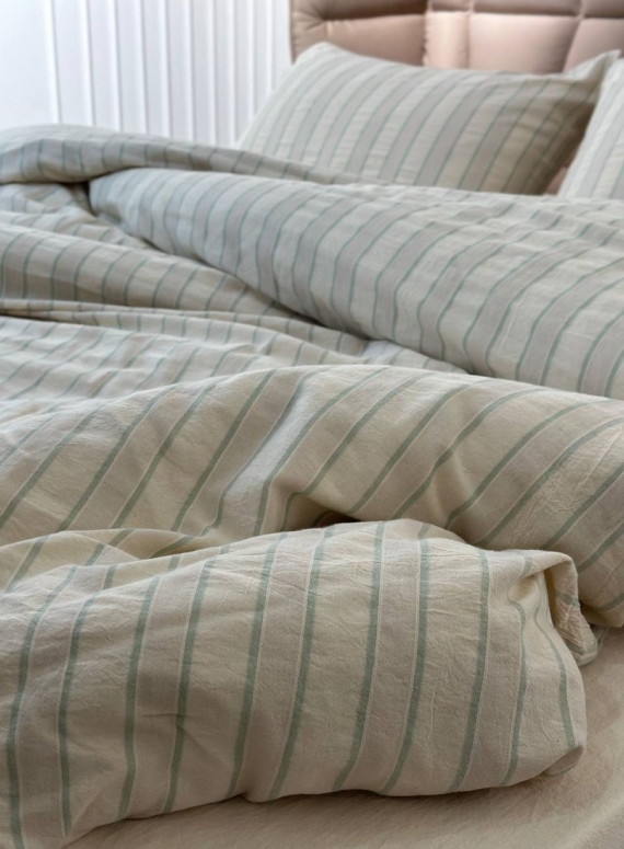 Постільна білизна Thin Line Mint 200x220 з вареної бавовни