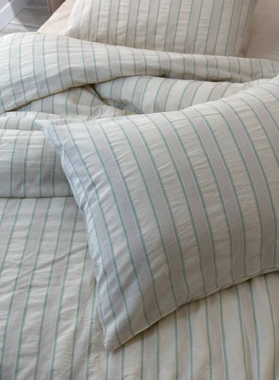 Постільна білизна Thin Line Mint 200x220 з вареної бавовни