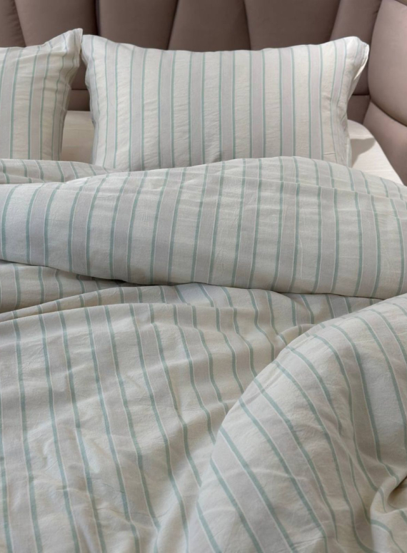 Постільна білизна Thin Line Mint 200x220 з вареної бавовни