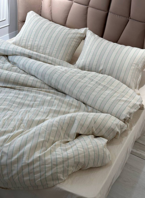 Постільна білизна Thin Line Mint 200x220 з вареної бавовни