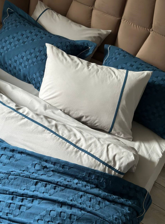 Постільна білизна з піке Saheser Helen blue євро 200х220