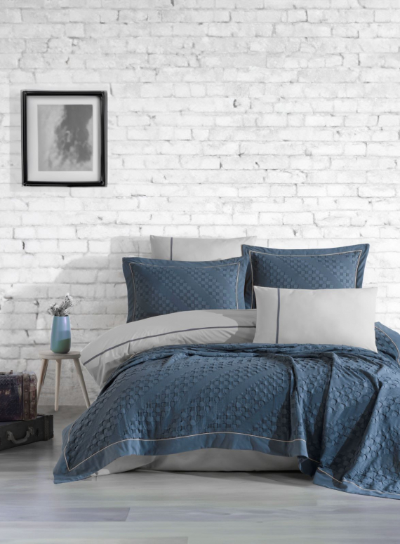 Постільна білизна з піке Saheser Helen blue євро 200х220