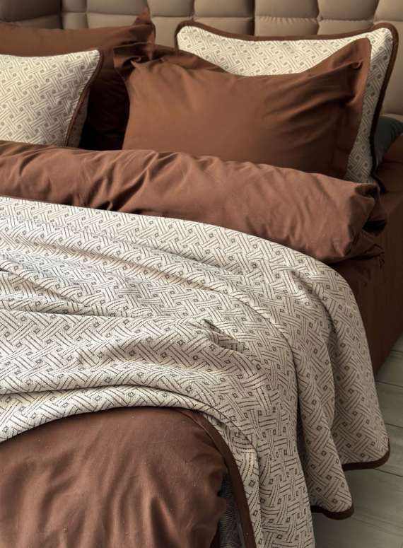 Постільна білизна з піке Saheser Silvano brown євро 200х220