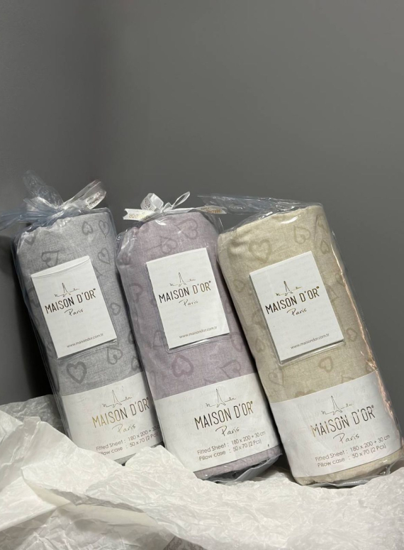 Простирадло на резинці 180х200+30см Feellove lila з наволочками