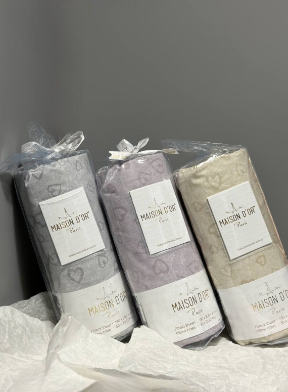 Простирадло на резинці 180х200+30см Feellove gri з наволочками