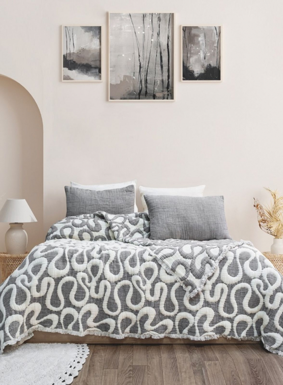 Муслінове покривало з наволочками Saheser Mervis antrasit євро Туреччина