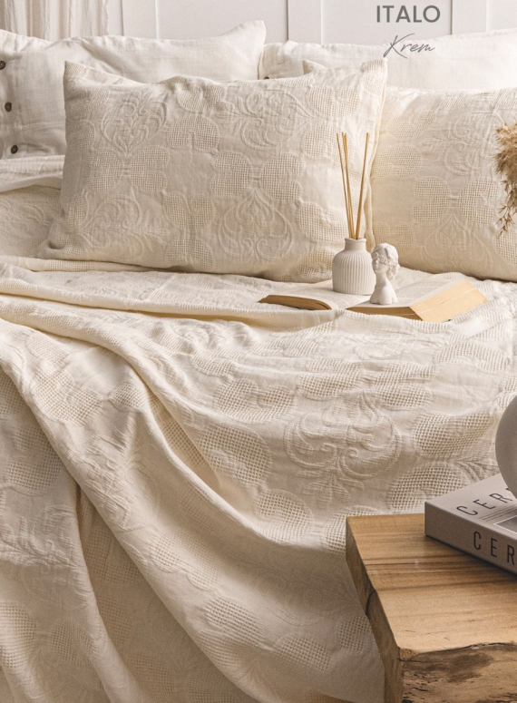 Жакардове покривало з наволочками Saheser Italo krem євро Туреччина