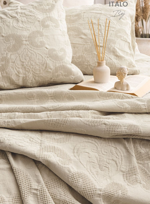 Жакардове покривало з наволочками Saheser Italo bej євро Туреччина