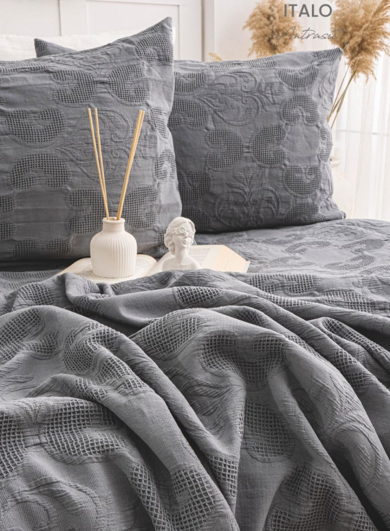 Жакардове покривало з наволочками Saheser Italo antrasit євро Туреччина