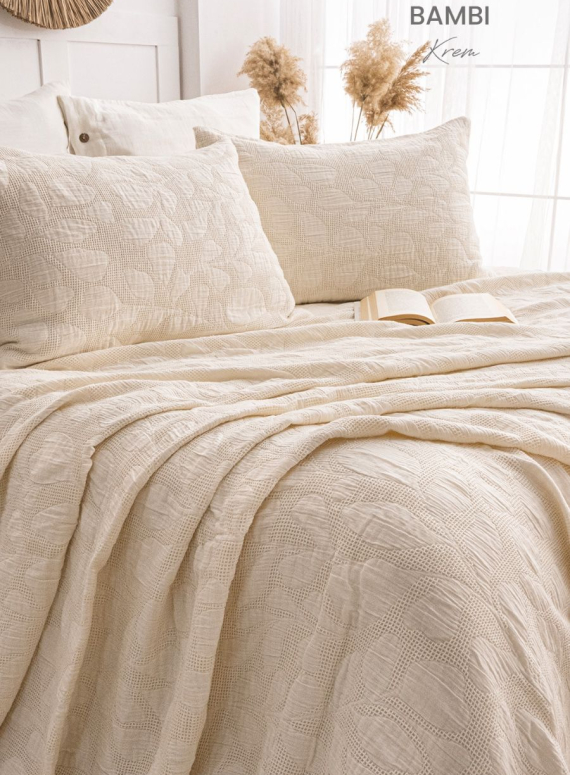 Жакардове покривало з наволочками Saheser Bambi krem  євро Туреччина