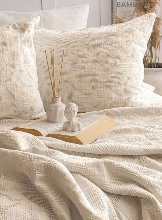 Жакардове покривало з наволочками Saheser Bambi bej  євро Туреччина