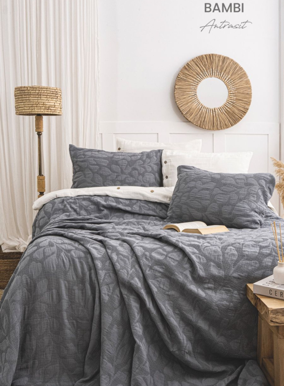 Жакардове покривало з наволочками Saheser Bambi antrasit  євро Туреччина