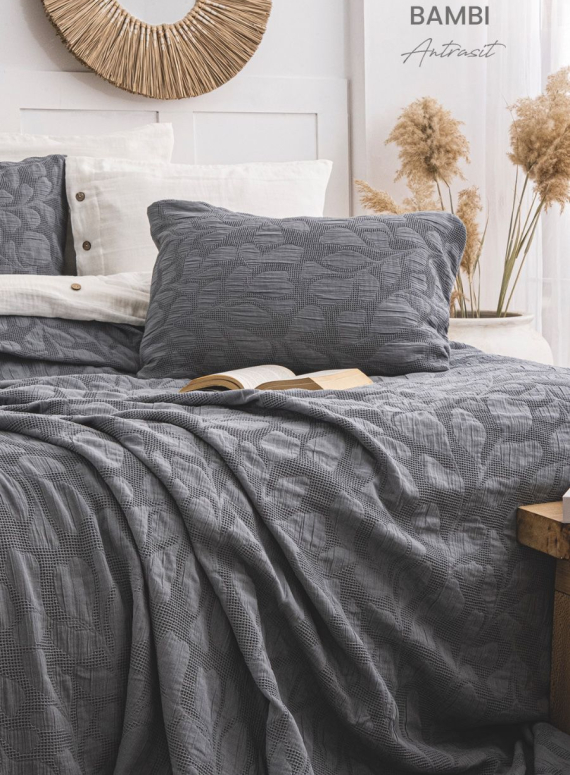 Жакардове покривало з наволочками Saheser Bambi antrasit  євро Туреччина