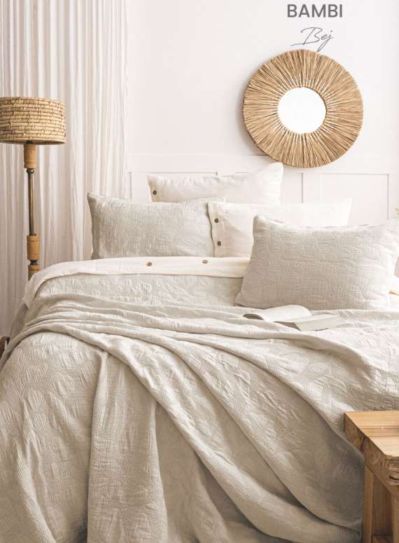 Жакардове покривало з наволочками Saheser Bambi bej  євро Туреччина