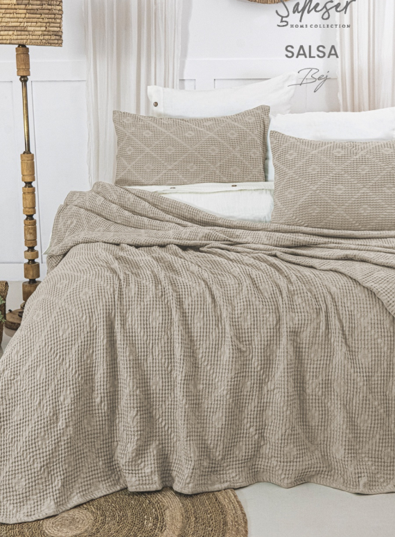 Жакардове покривало з наволочками Saheser Salsa bej євро Туреччина