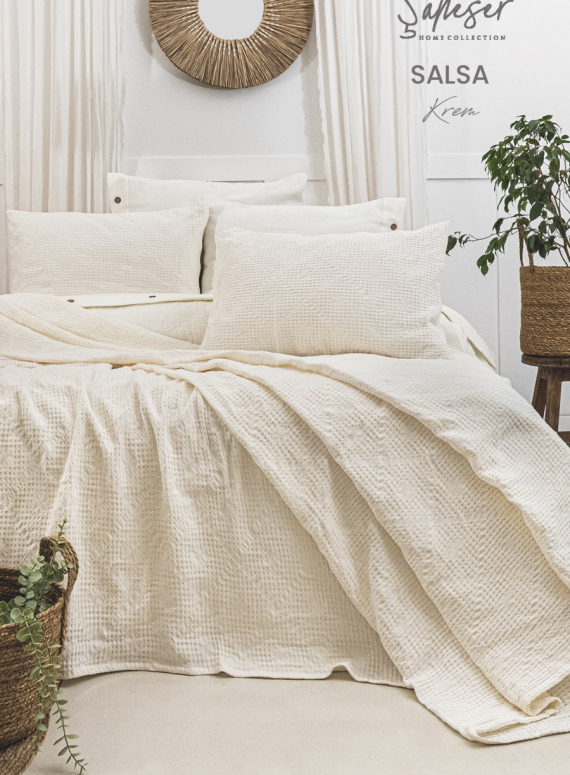 Жакардове покривало з наволочками Saheser Salsa krem євро Туреччина
