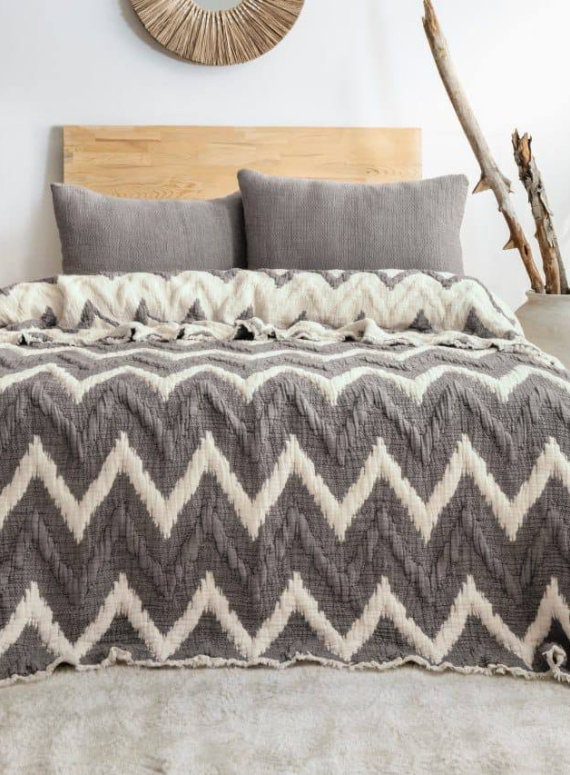 Муслінове покривало з наволочками Saheser Loren Grey, євро комплект 240×260, Туреччина