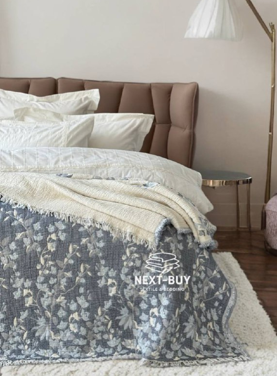 Муслиновое покрывало Misty Garden blue/krem евро Турция