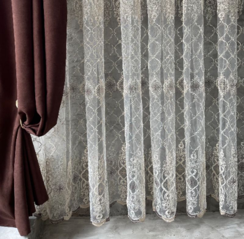 Тюль фатин Flakes крем з золотом і темно-коричневим Туреччина