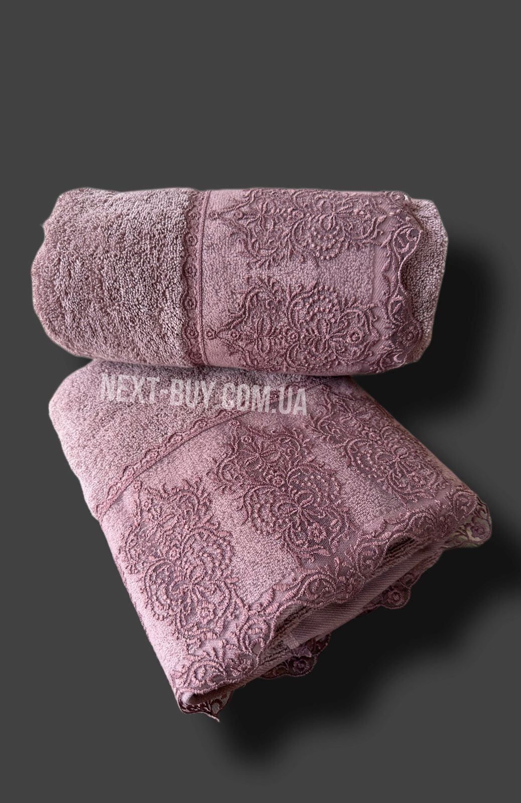 Набір бавовняних рушників 2шт. Diamond Dantella Lilak з мереживом