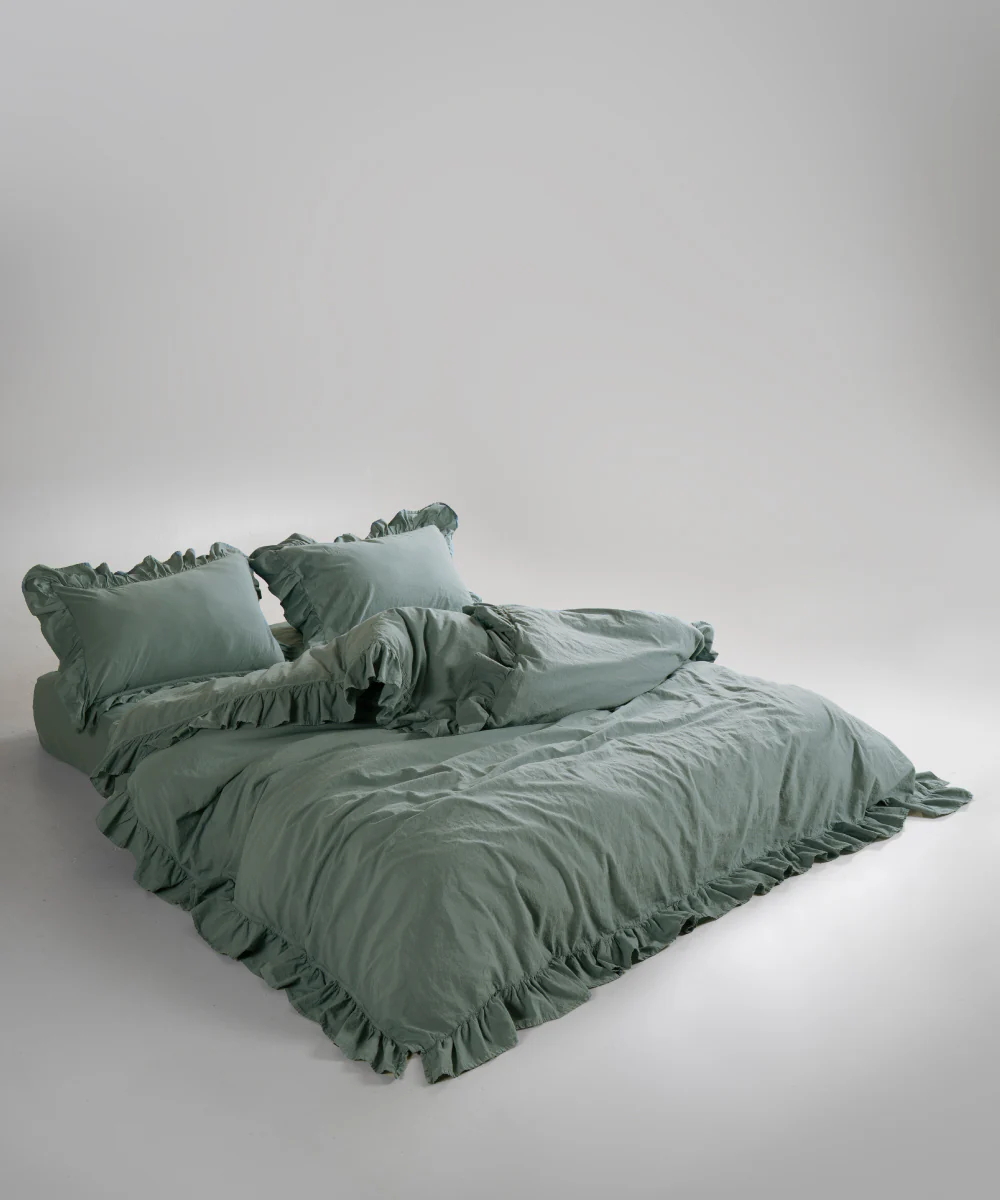 Ексклюзивна постільна білизна Limasso Exclusive Natural Green 200x220 з вареної бавовни