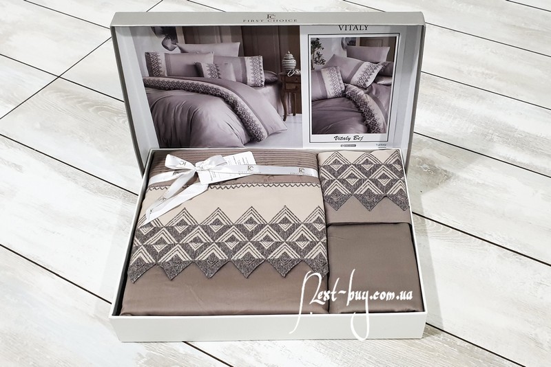 First choice Vitaly Bej-Beige vip сатин постельное белье евро 200х220