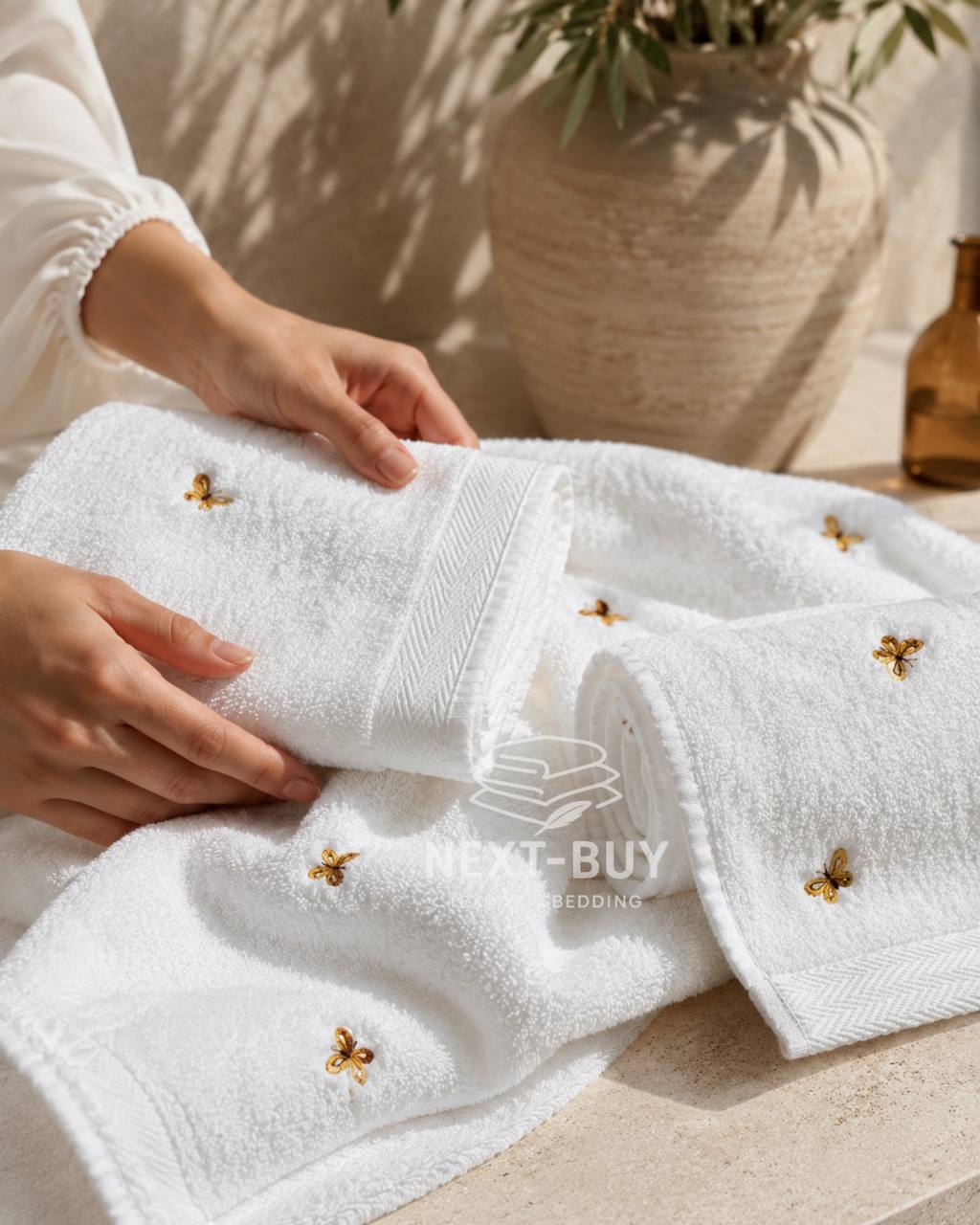 Махровий рушник банний Maison Dor Soft Butterflies white-brown 85х150 бавовна
