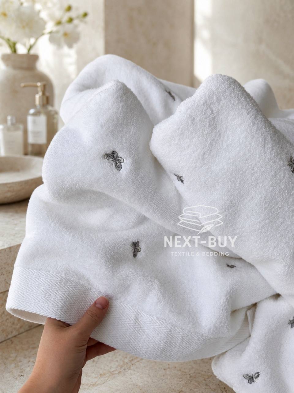 Набір махрових рушників Maison D'or Reve de Papillon white-grey 3шт. бавовна