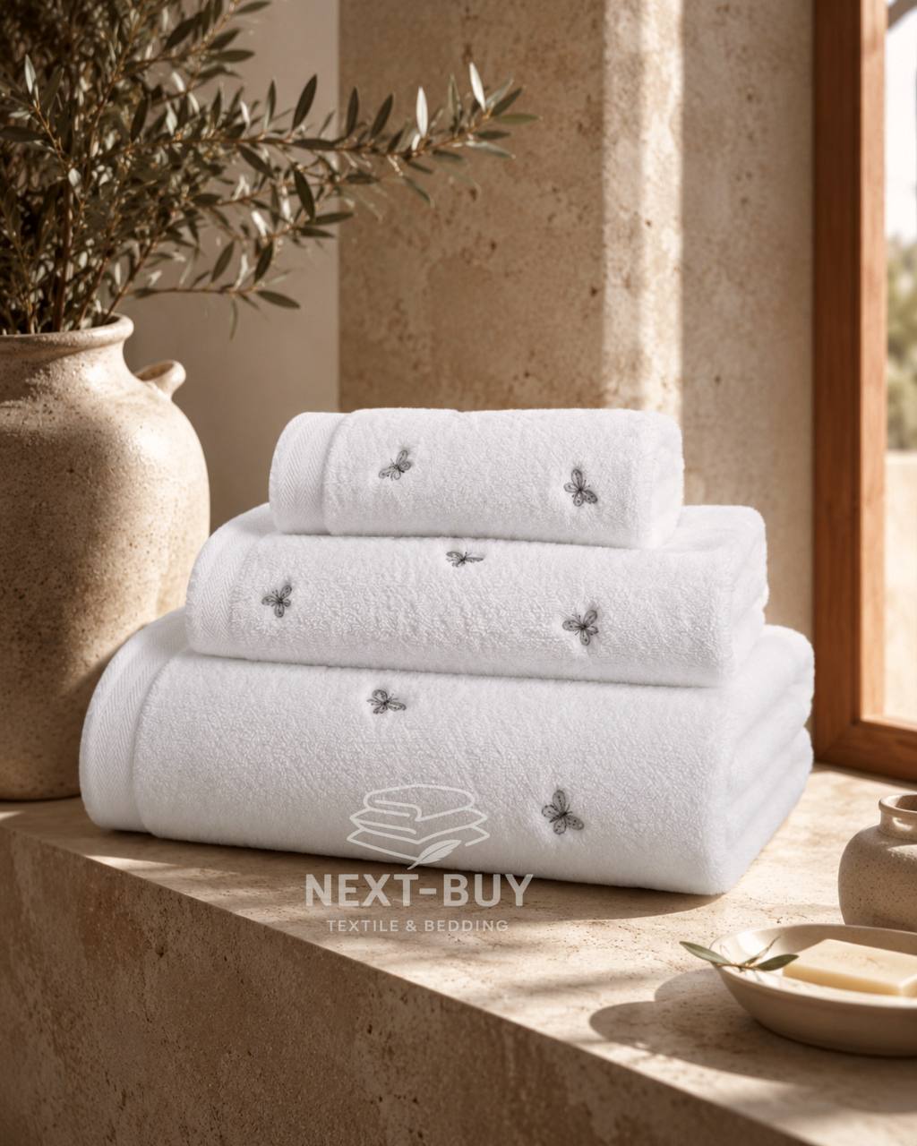 Махровий рушник банний Maison Dor Soft Butterflies white-grey 85х150 бавовна