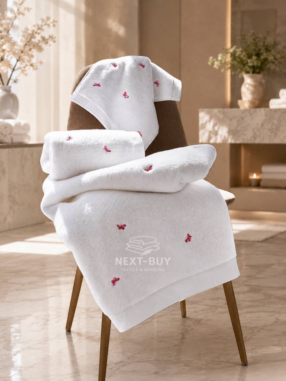 Набір махрових рушників Maison D'or Reve de Papillon white-pink 3шт. бавовна