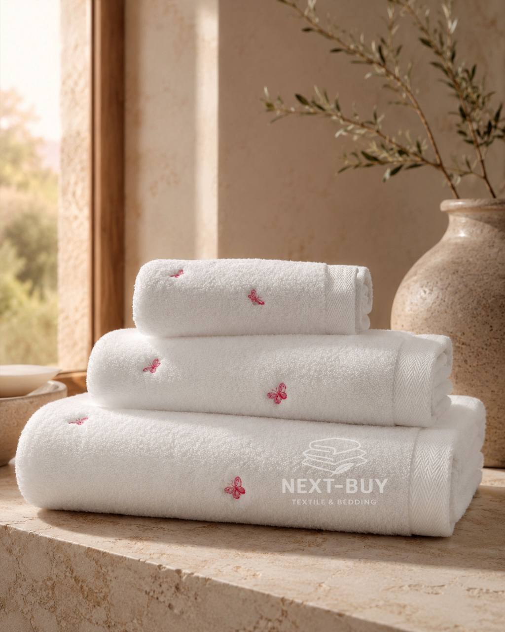 Mахровий рушник для обличчя Maison Dor Soft Butterflies white-pink 50х100 хлопок