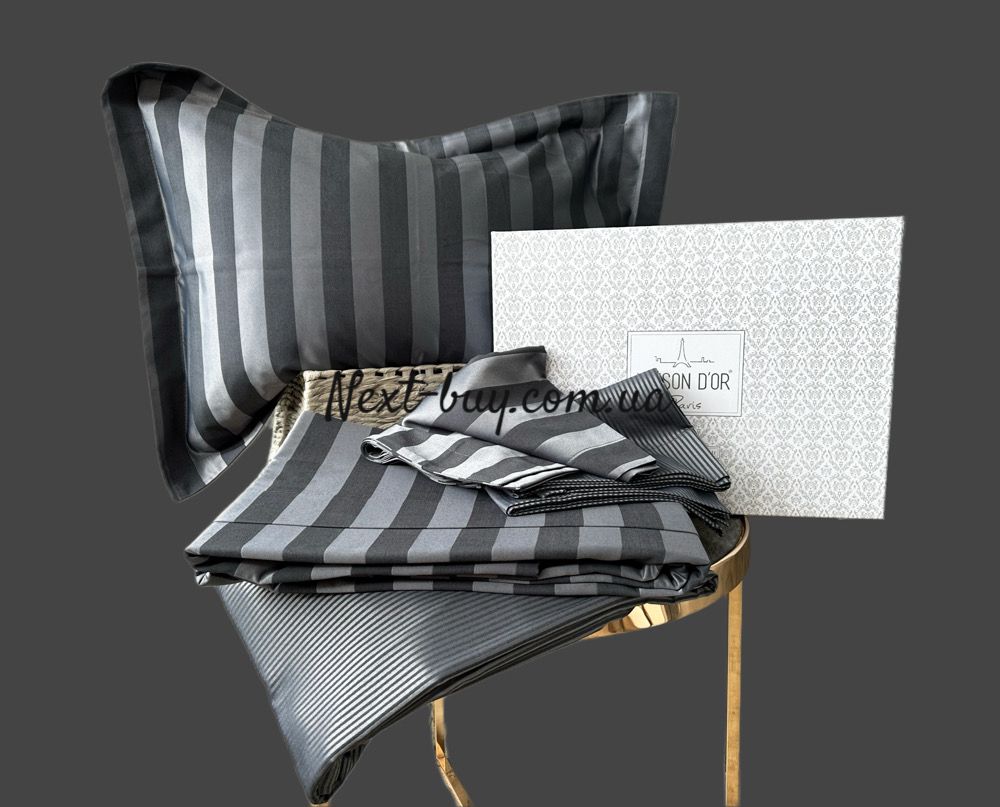 Бамбукова постільна білизна Maison D'or Fous Linens Set grey&black 200x220см