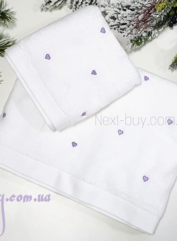 Maison D'or Soft Hearts махровое полотенце банное 85х150 белое с сиреневым