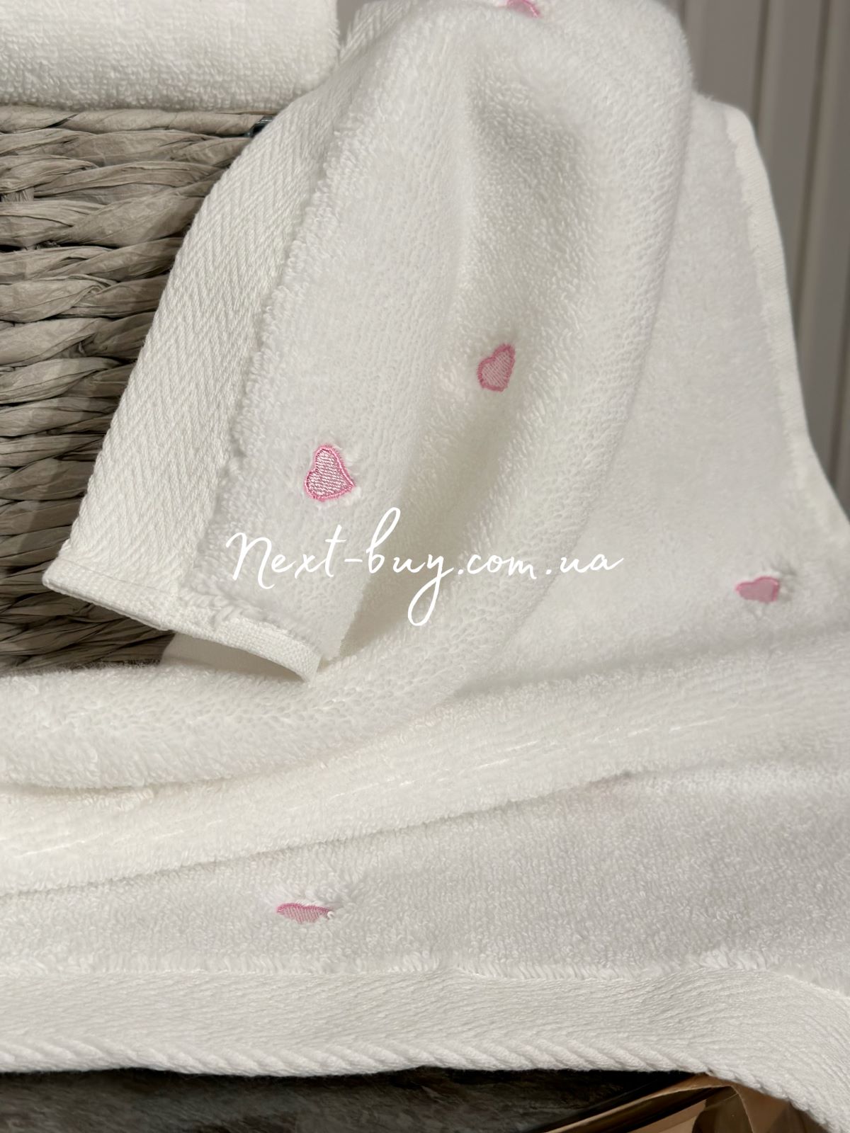 Maison D'or Micro Cotton Soft Embroidery набір бавовняних рушників 4шт white-pink