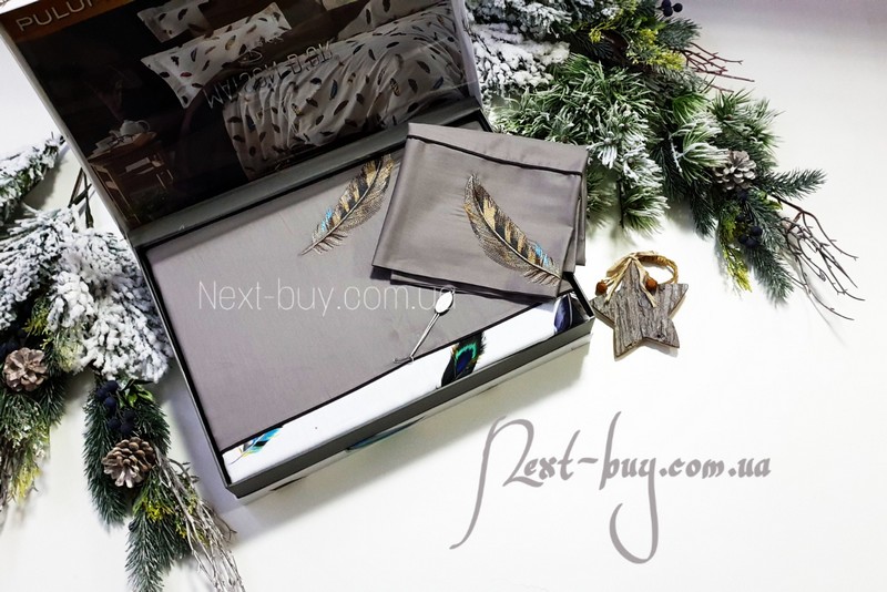 Maison D'or Pulume Volante antracite постільна білизна 200x220см сатин з вишивкою євро