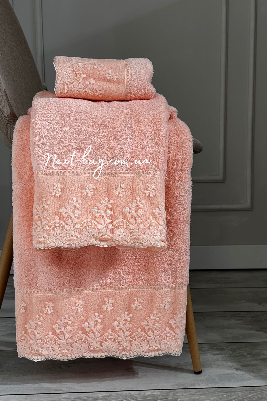 Maison Dor Sessa набір рушників 3шт. махра з мереживом персиковий