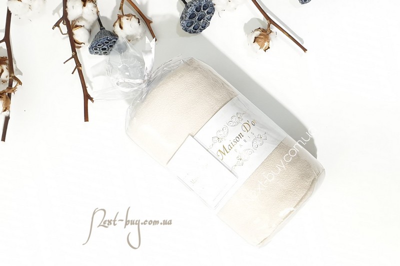 Простирадло махрове на резинці 180х200+28см Maison D'or Terry Fitted sheet beige з наволочками