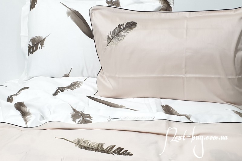 Постільна білизна Maison D'or Plumes Bej 160x200см сатин з вишивкою