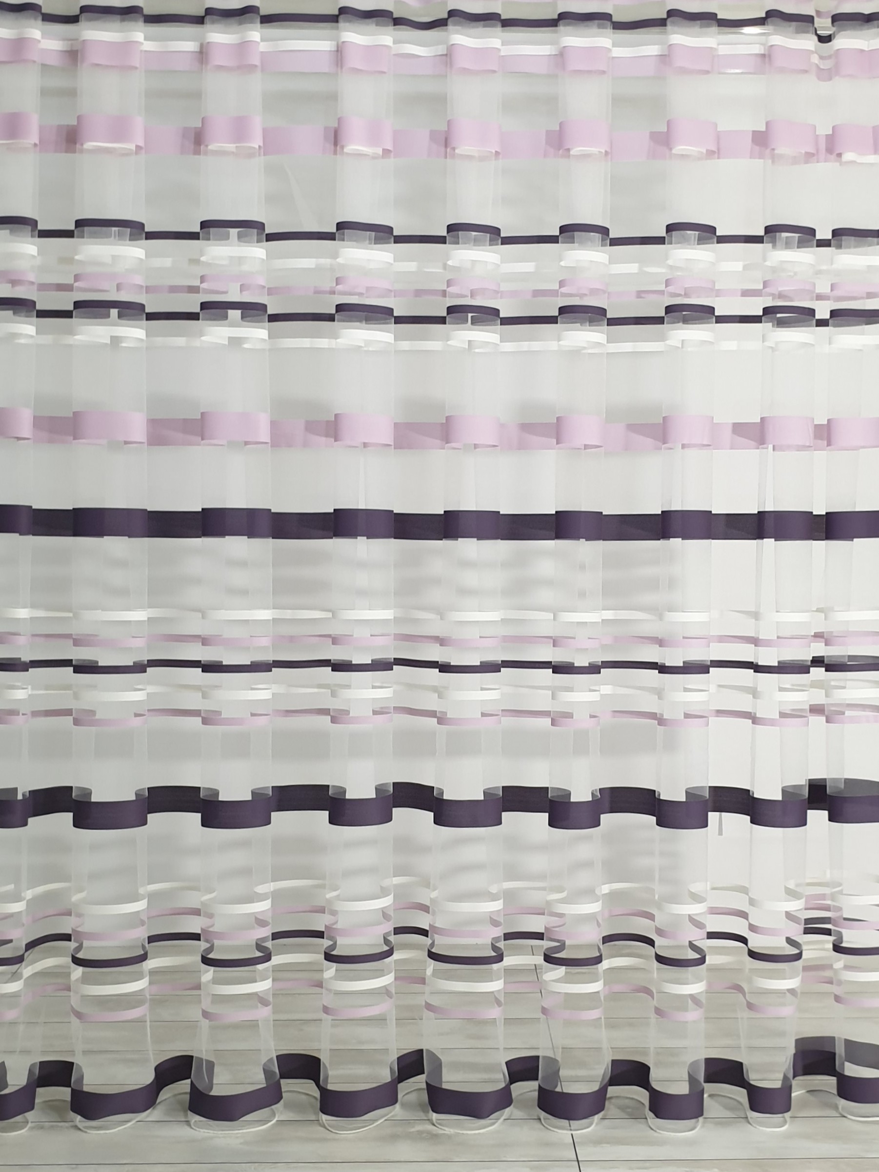 Тюль фатин c полосками Strip крем-лиловый-фиолетовый